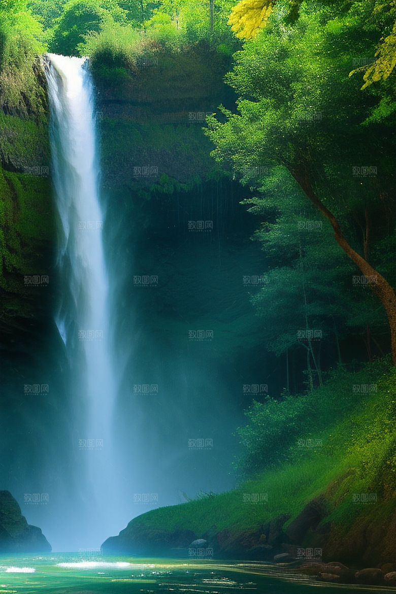 河边的嫩绿草地与金黄花朵