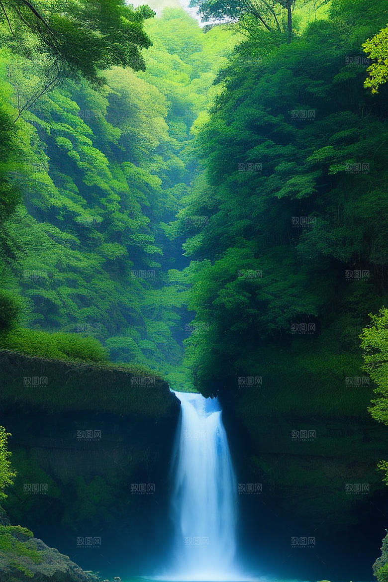 翠绿色的大瀑布与湍急的河流