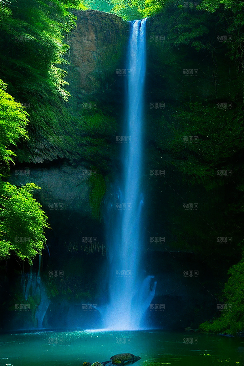 松树下的翠绿与蔚蓝天空