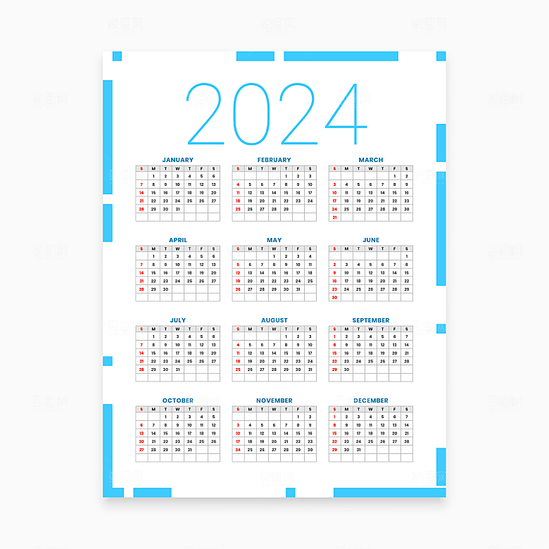 2024简约日历模板矢量