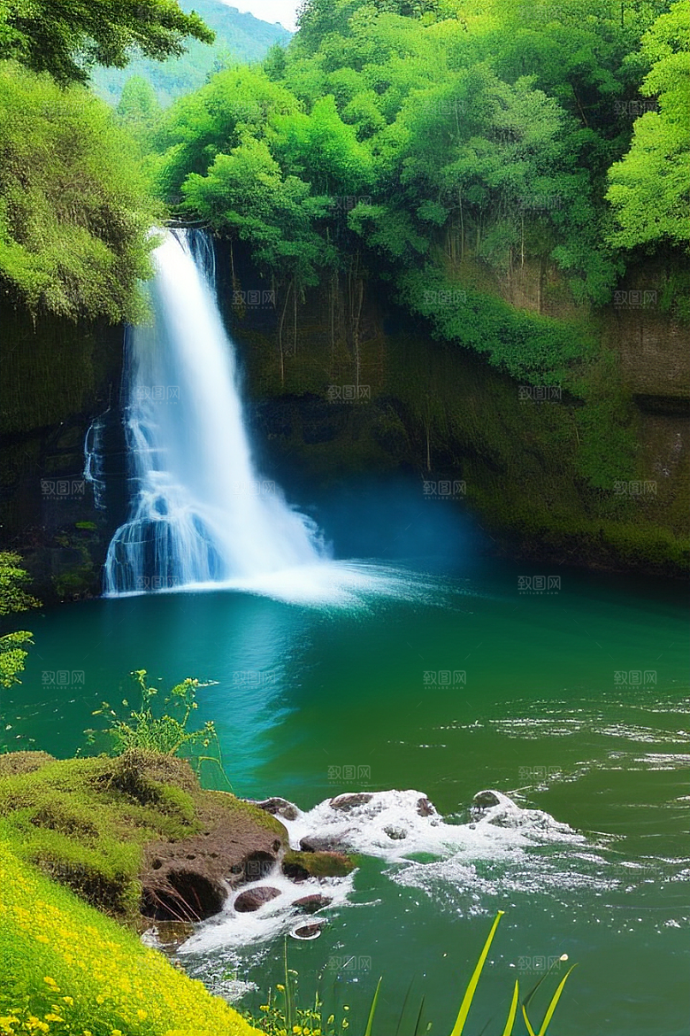 深绿色水面中的湍急河流
