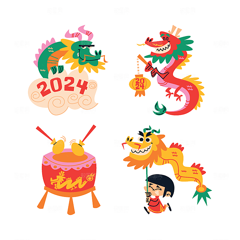 2024龙年春季手绘元素