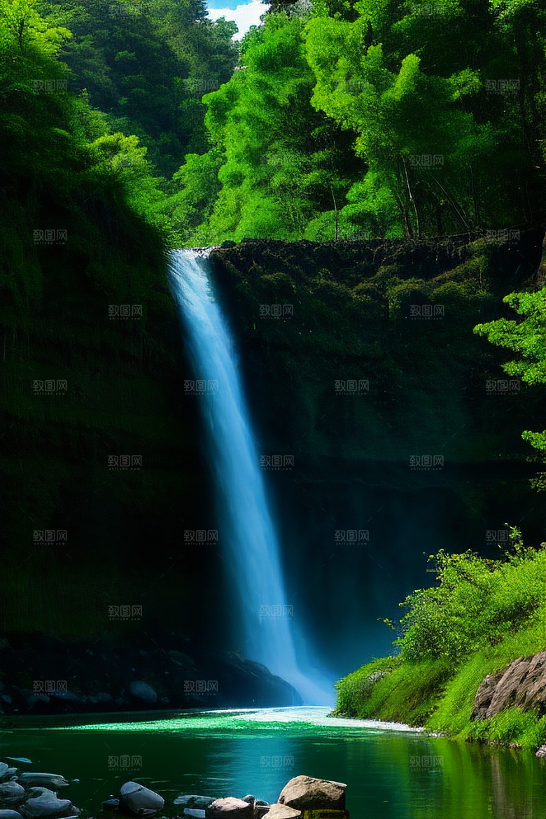深绿色水面中的湍急河流