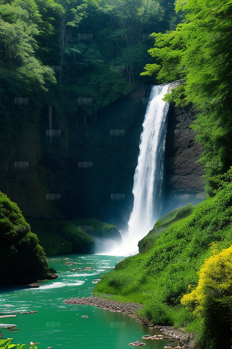深绿色水面中的湍急河流
