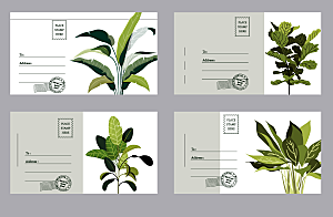 绿树装饰明信片设计矢量模板
