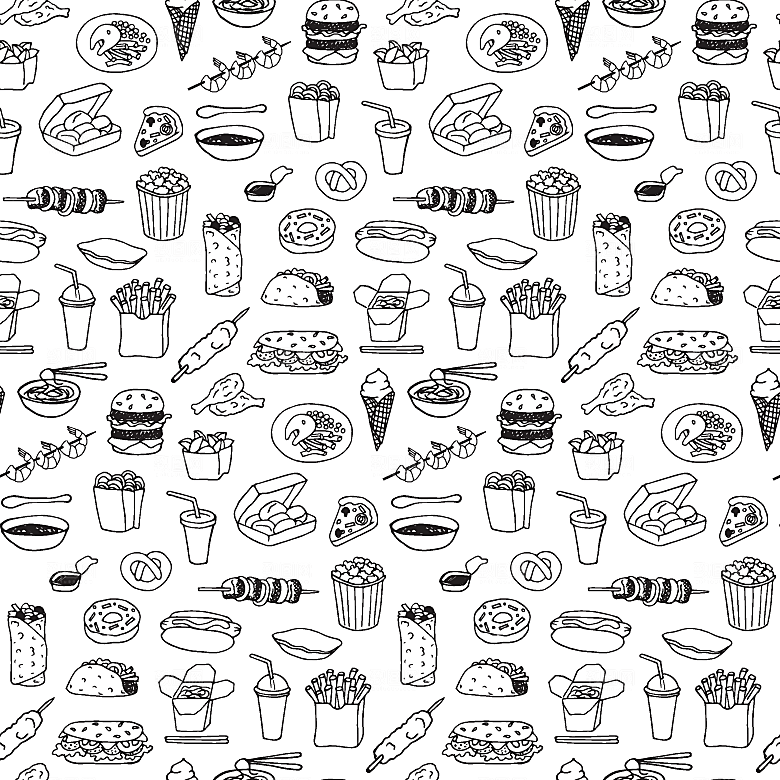 线描快餐食物矢量背景图