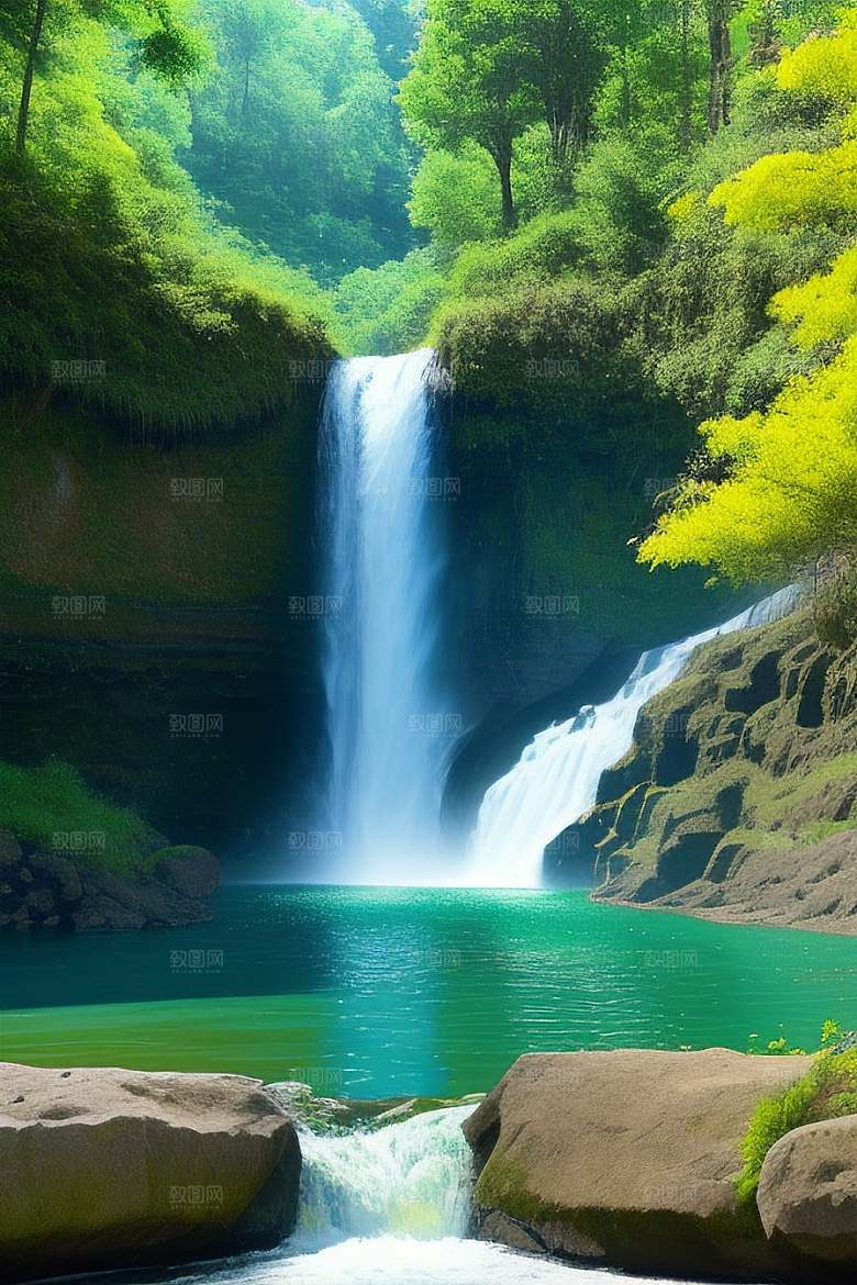 嫩绿的松树与湛蓝的天空
