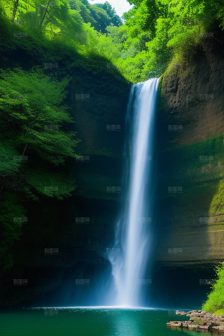 嫩绿的松树与湛蓝的天空