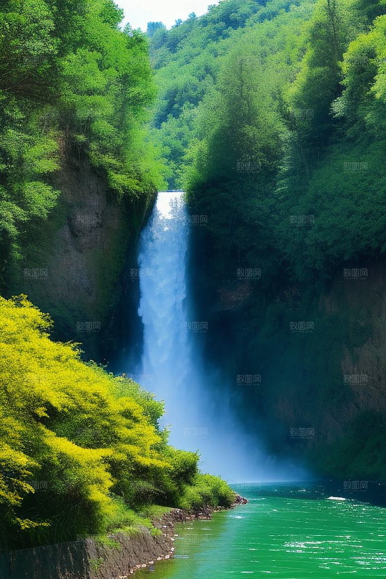 嫩绿的松树与湛蓝的天空