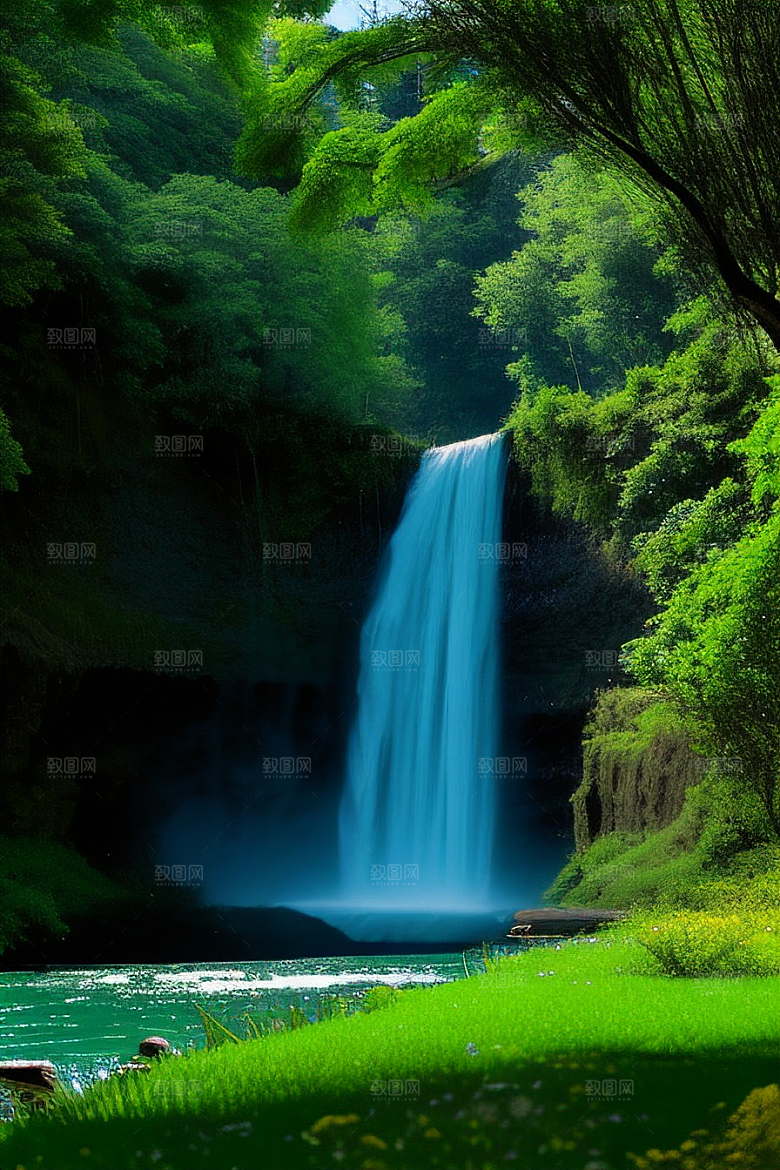 嫩绿的松树与湛蓝的天空