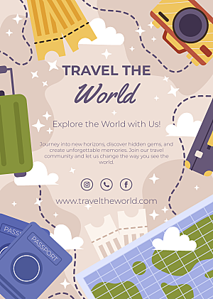 世界旅行矢量海报模板设计