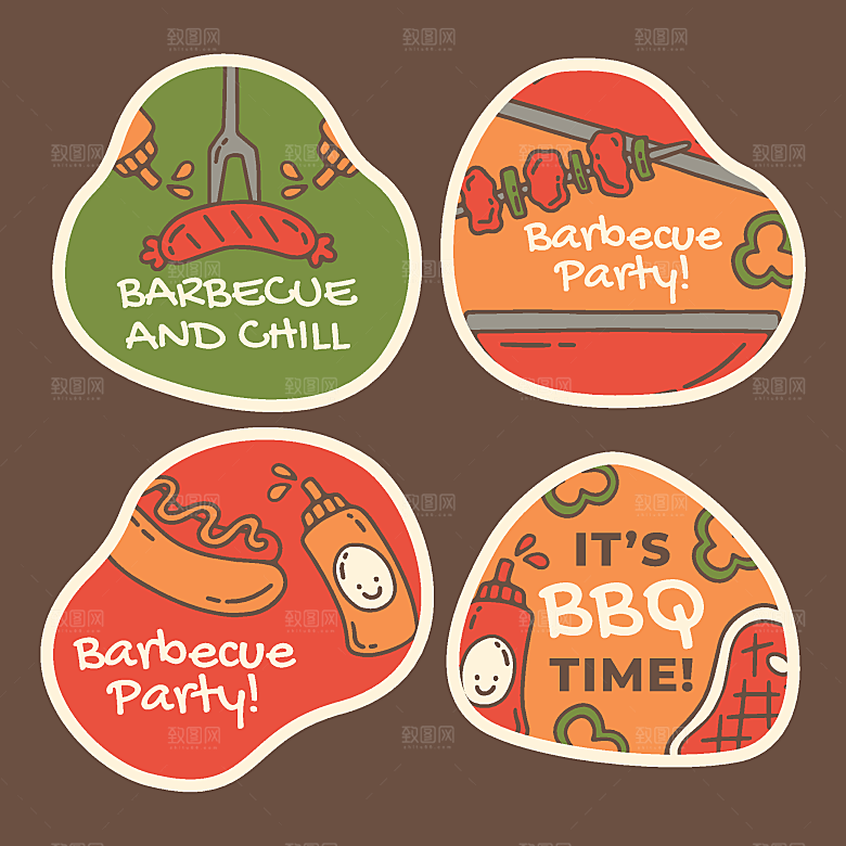 手绘BBQ矢量派对标签模板