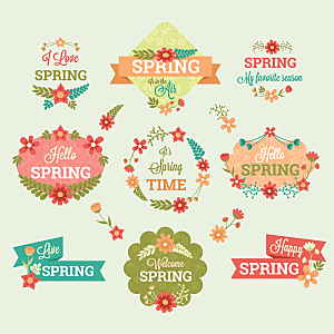 春季花卉装饰标签矢量模板