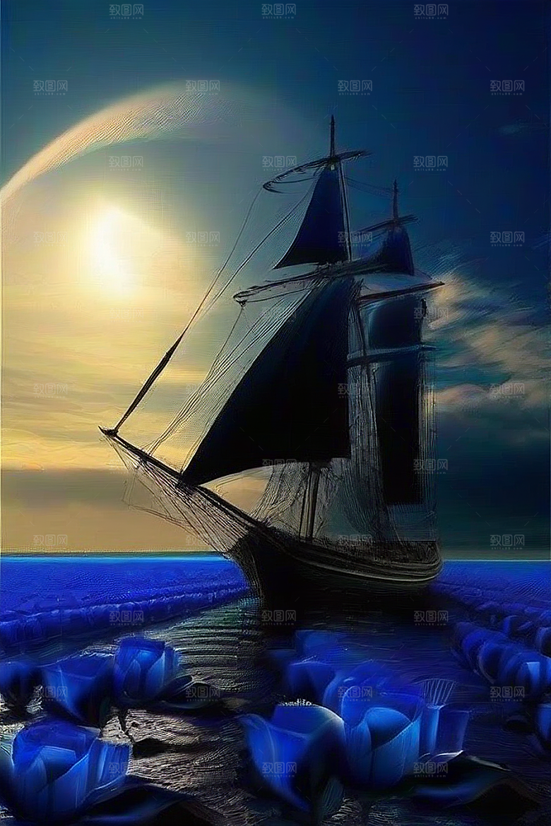 美丽的巨大帆船画面
