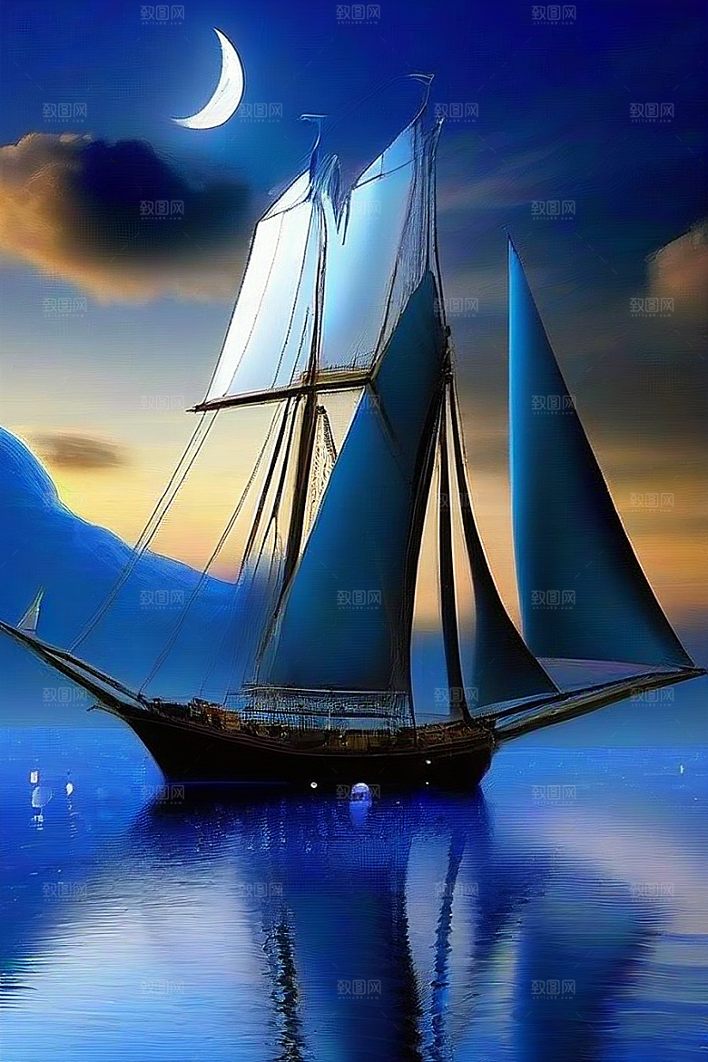 美丽的巨大帆船画面