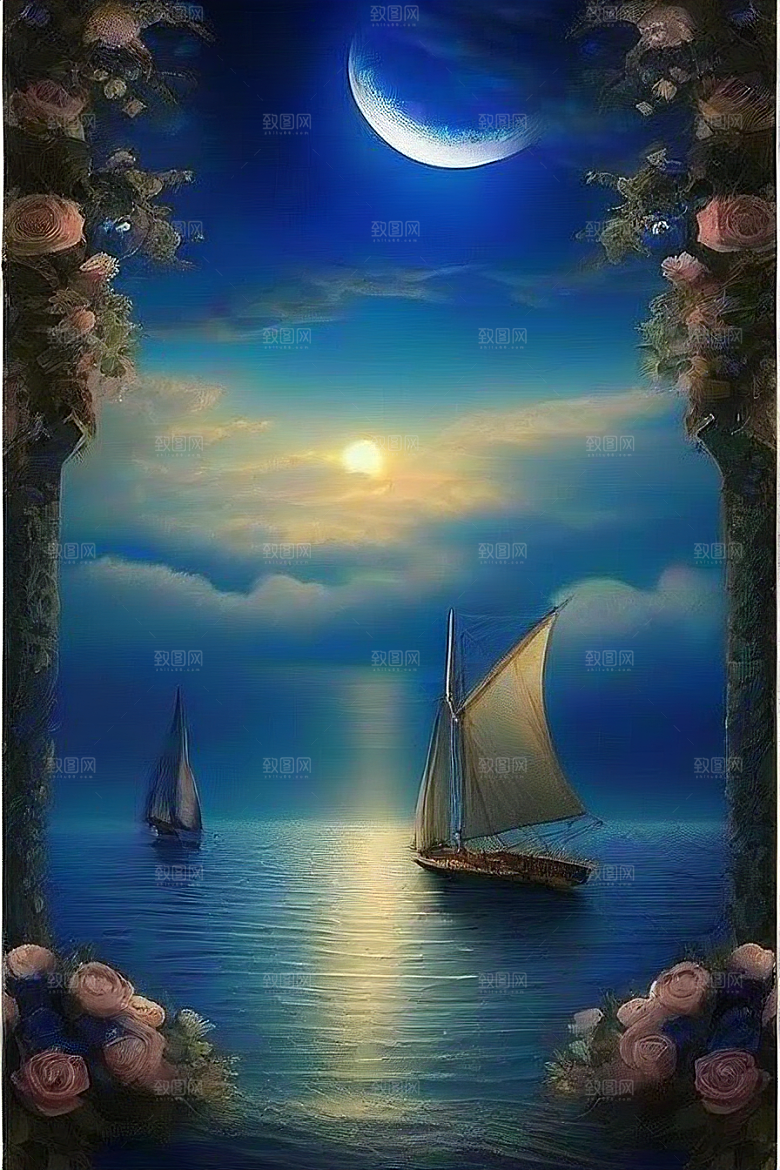 深海中漂浮的巨大蓝玫瑰