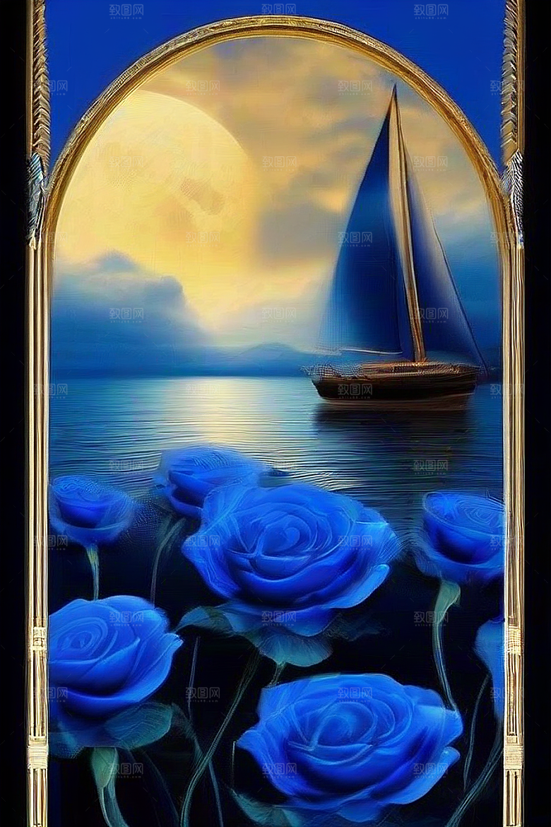 深海中漂浮的巨大蓝玫瑰