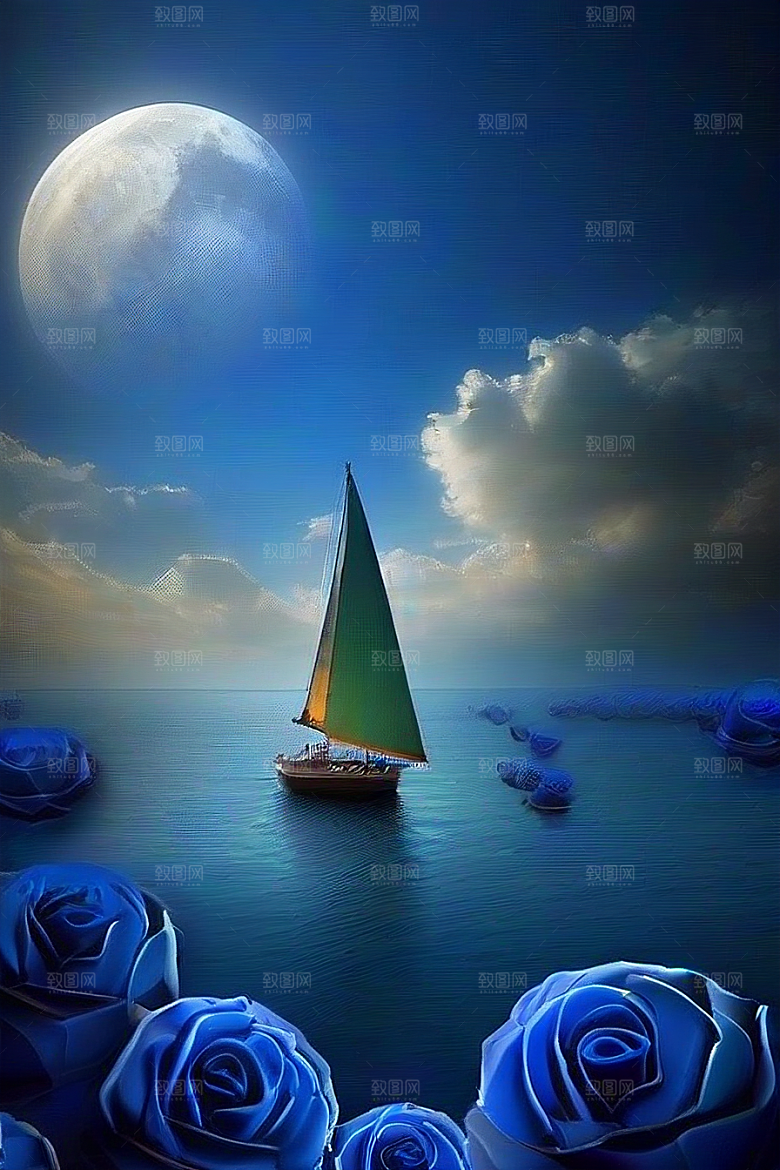 深海中漂浮的巨大蓝玫瑰