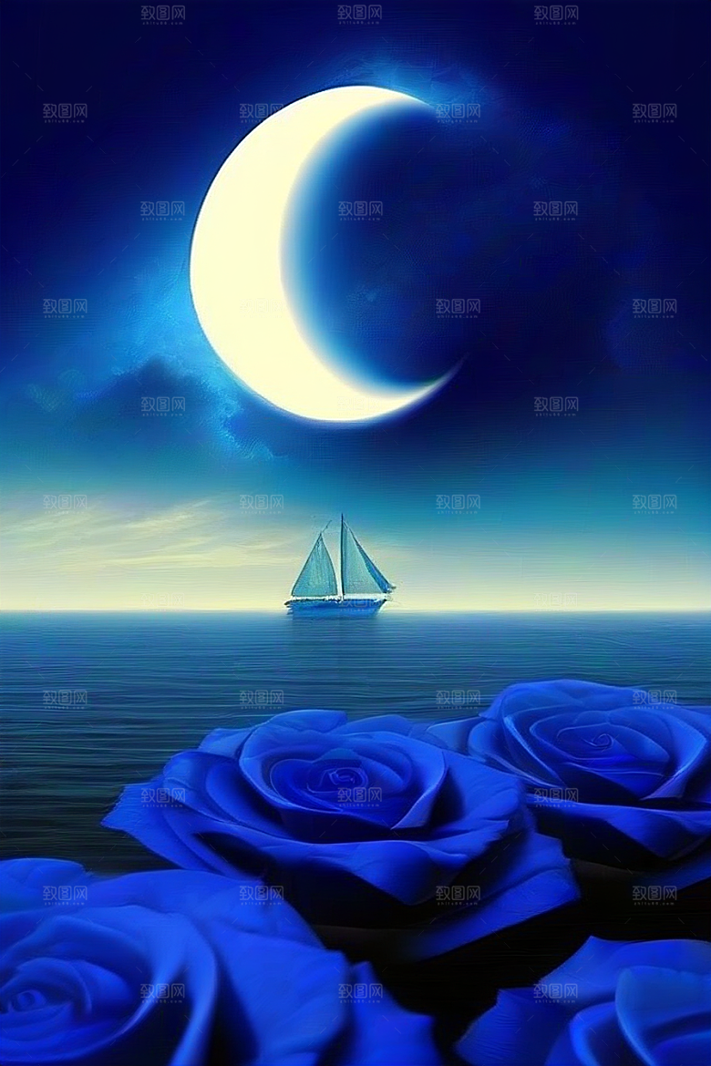 深海中漂浮的巨大蓝玫瑰