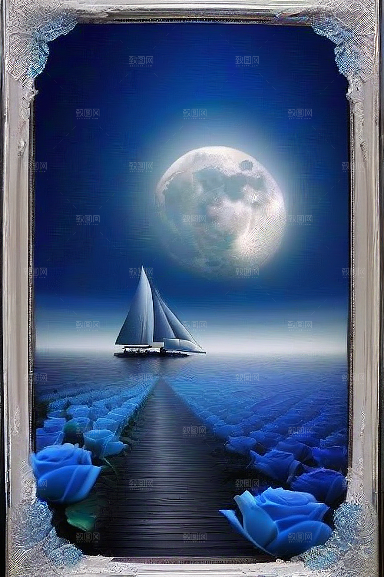 深海中漂浮的巨大蓝玫瑰