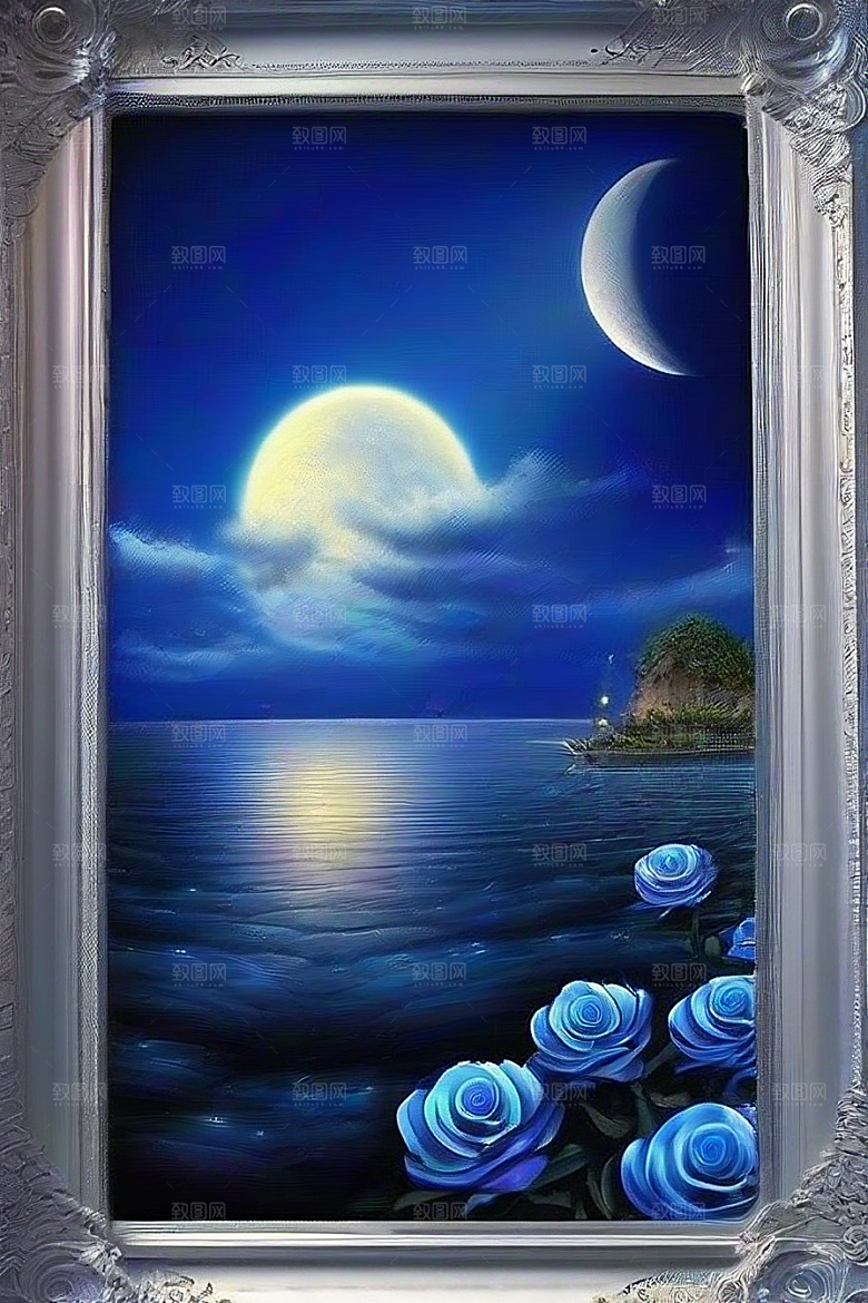 魔幻蓝色海洋中的帆船