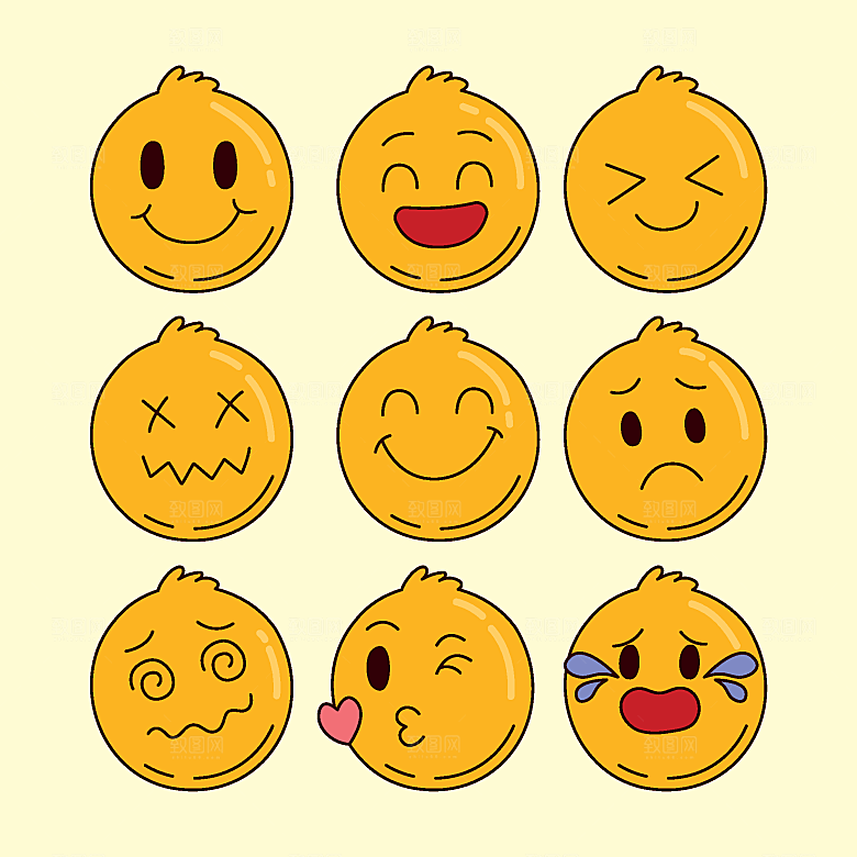 可爱表情符号矢量插画素材