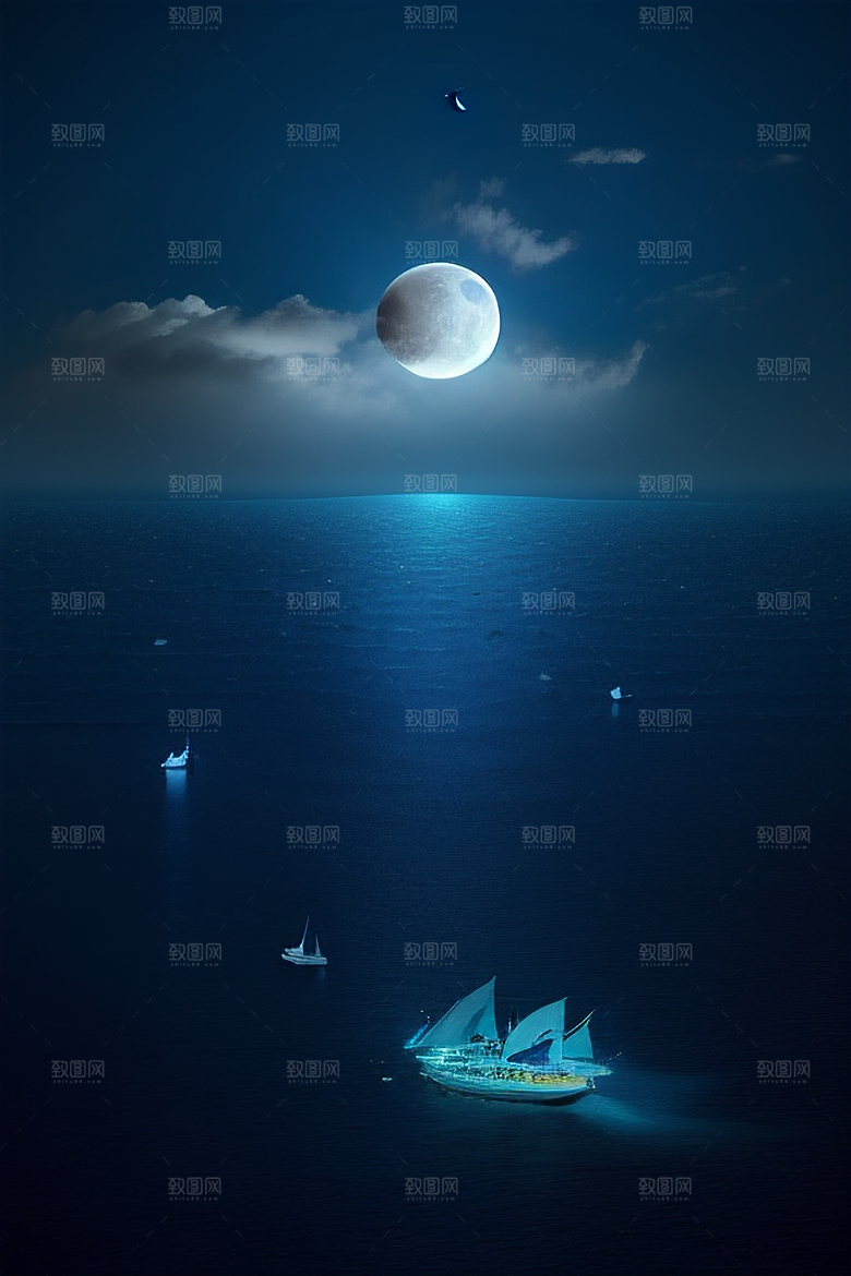 深海中漂浮的巨大蓝玫瑰
