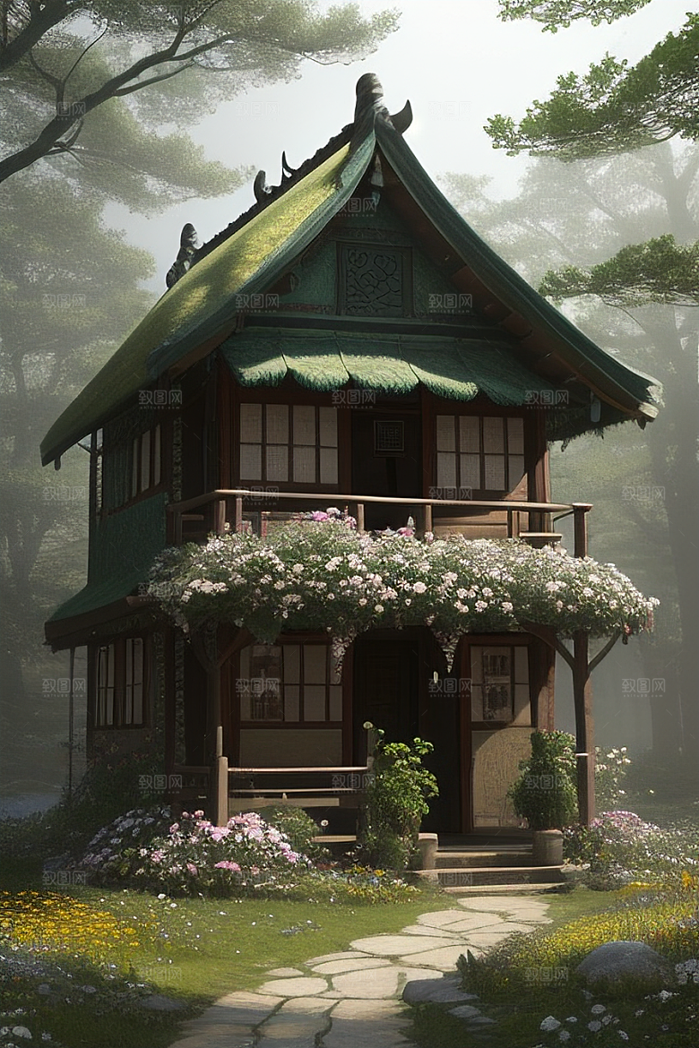 多样花叶与柔软云朵