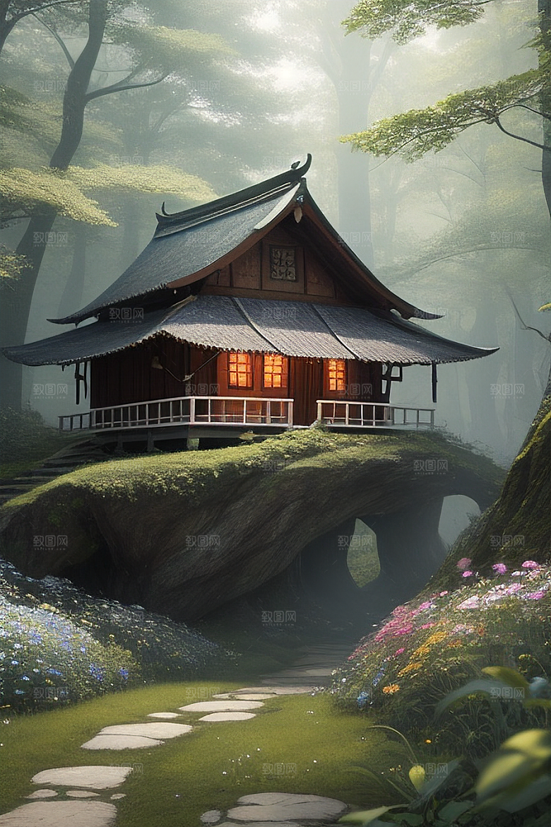 多样花叶与柔软云朵