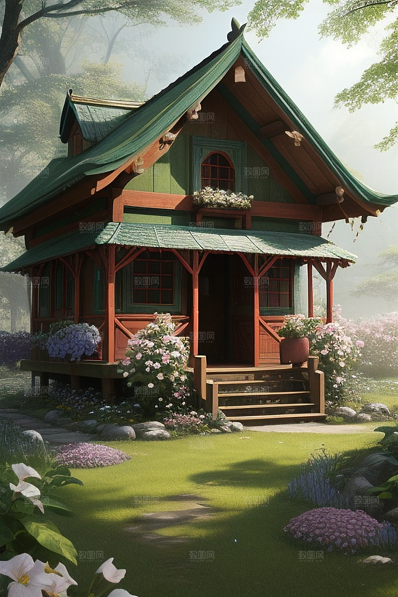 多样花叶与柔软云朵
