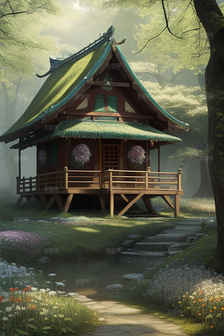 多样花叶与柔软云朵