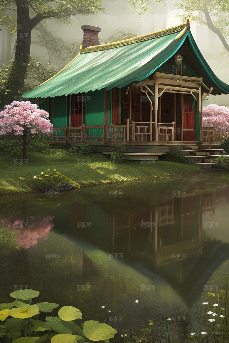 花叶云环绕的梦幻景象