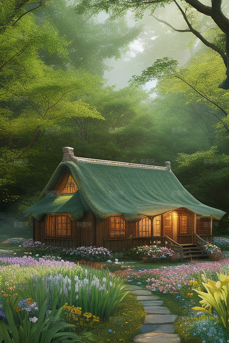 花叶云环绕的梦幻景象