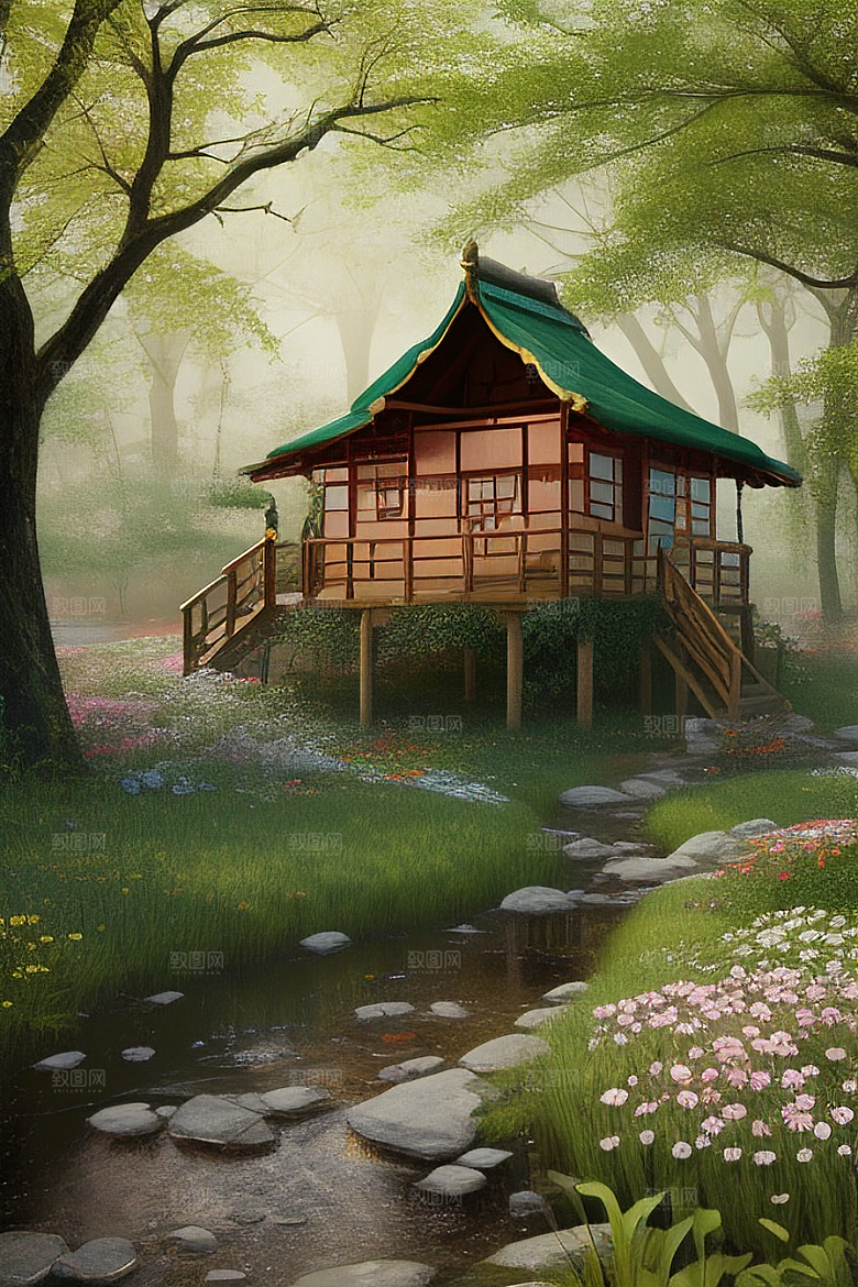 花叶云环绕的梦幻景象