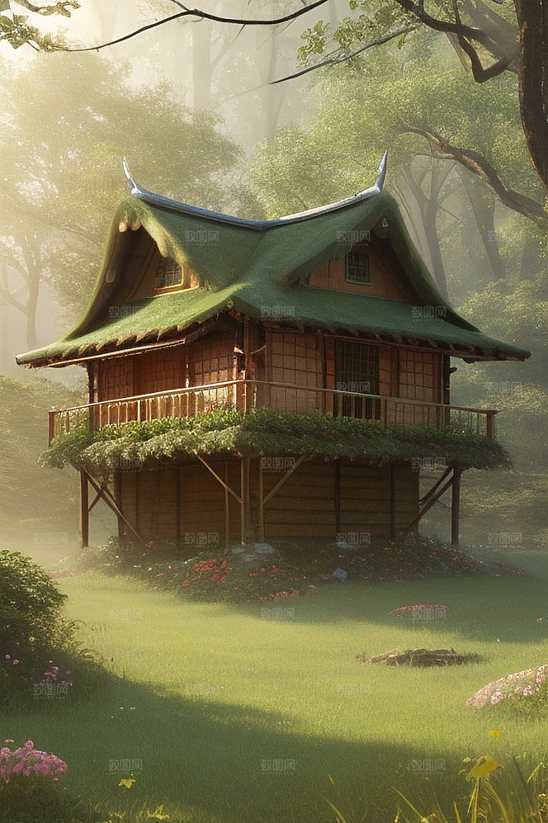 花叶云环绕的梦幻景象