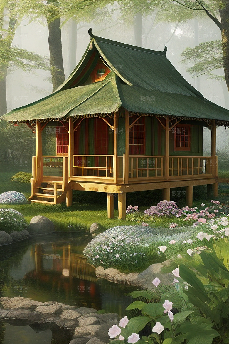 花叶云环绕的梦幻景象
