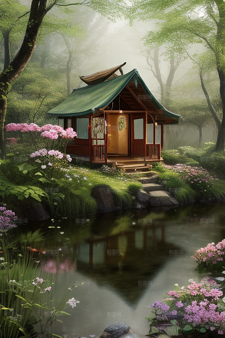 花叶云环绕的梦幻景象