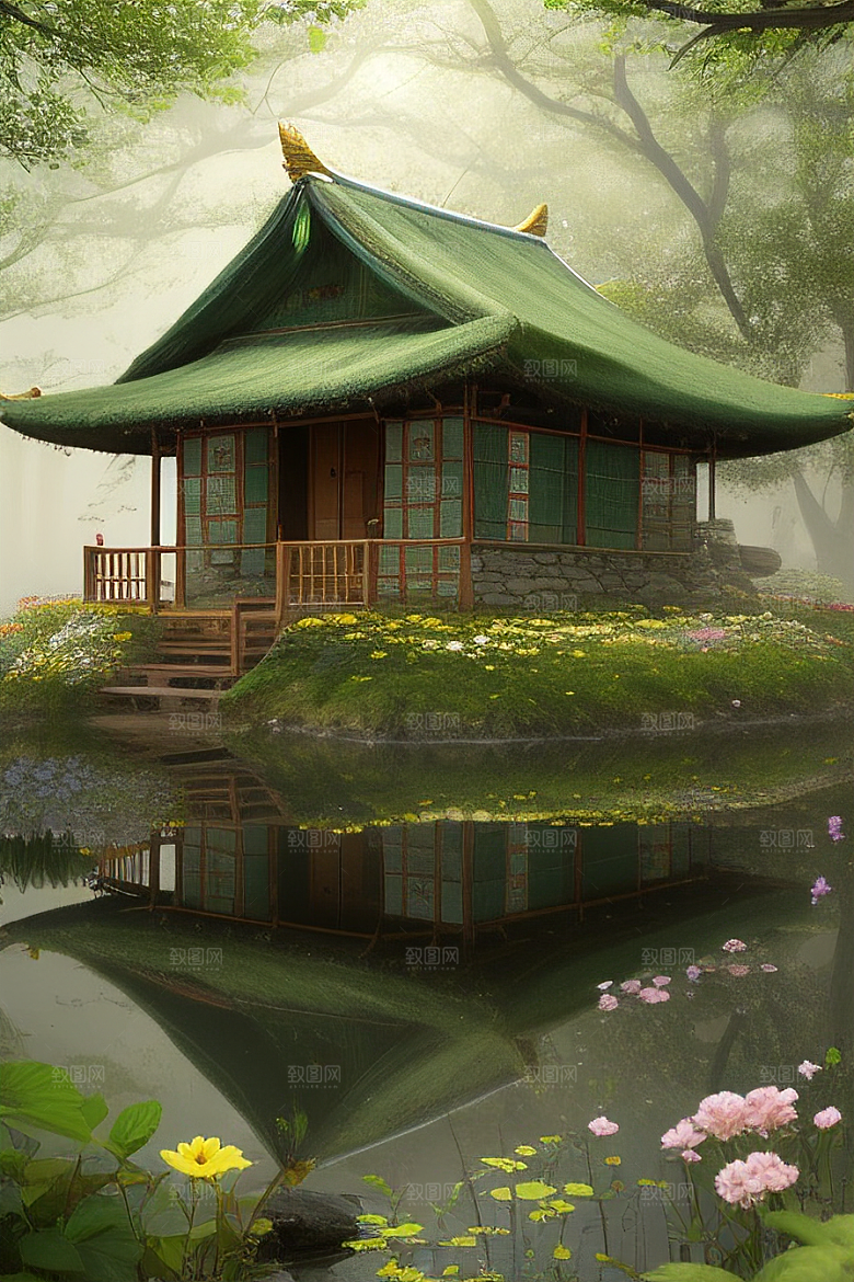花叶云环绕的梦幻景象