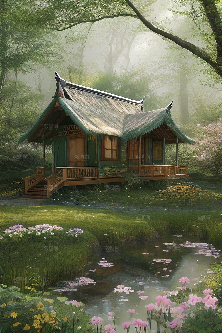 多样花叶与柔软云朵