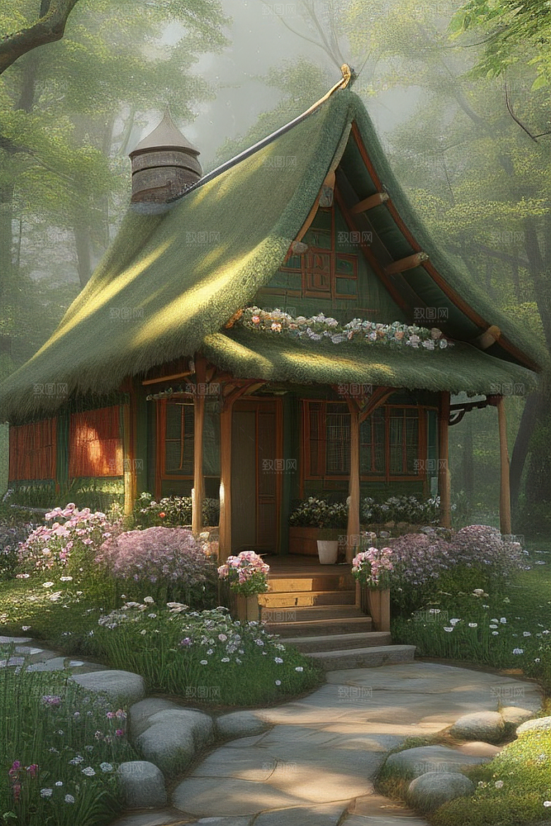 多样花叶与柔软云朵