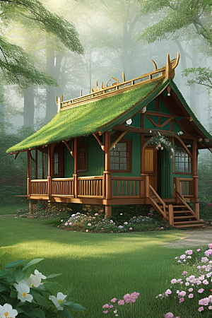 多样花叶与柔软云朵