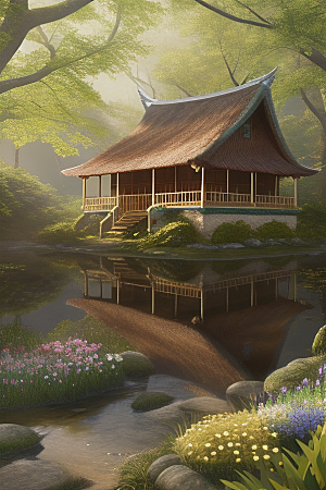 多样花叶与柔软云朵