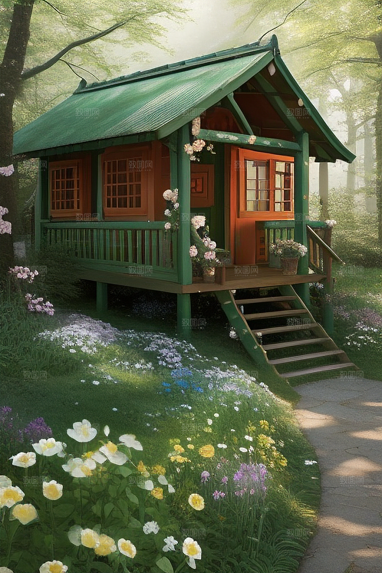 多样花叶与柔软云朵