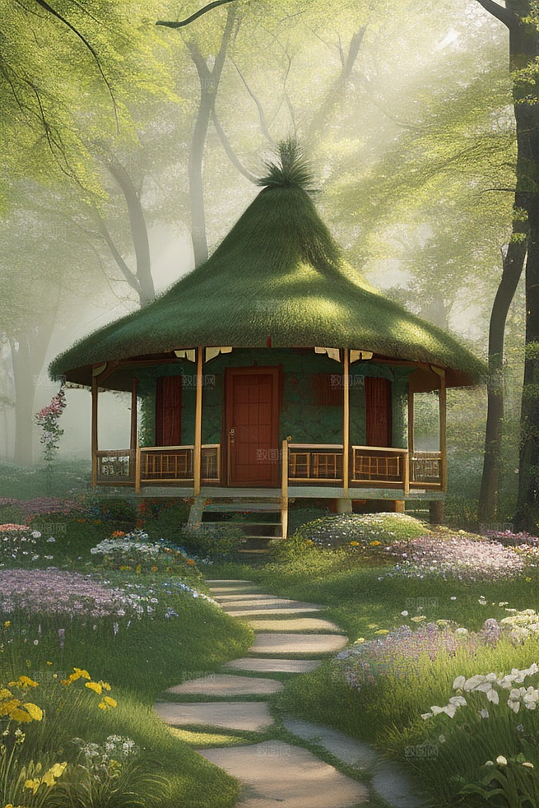 多样花叶与柔软云朵