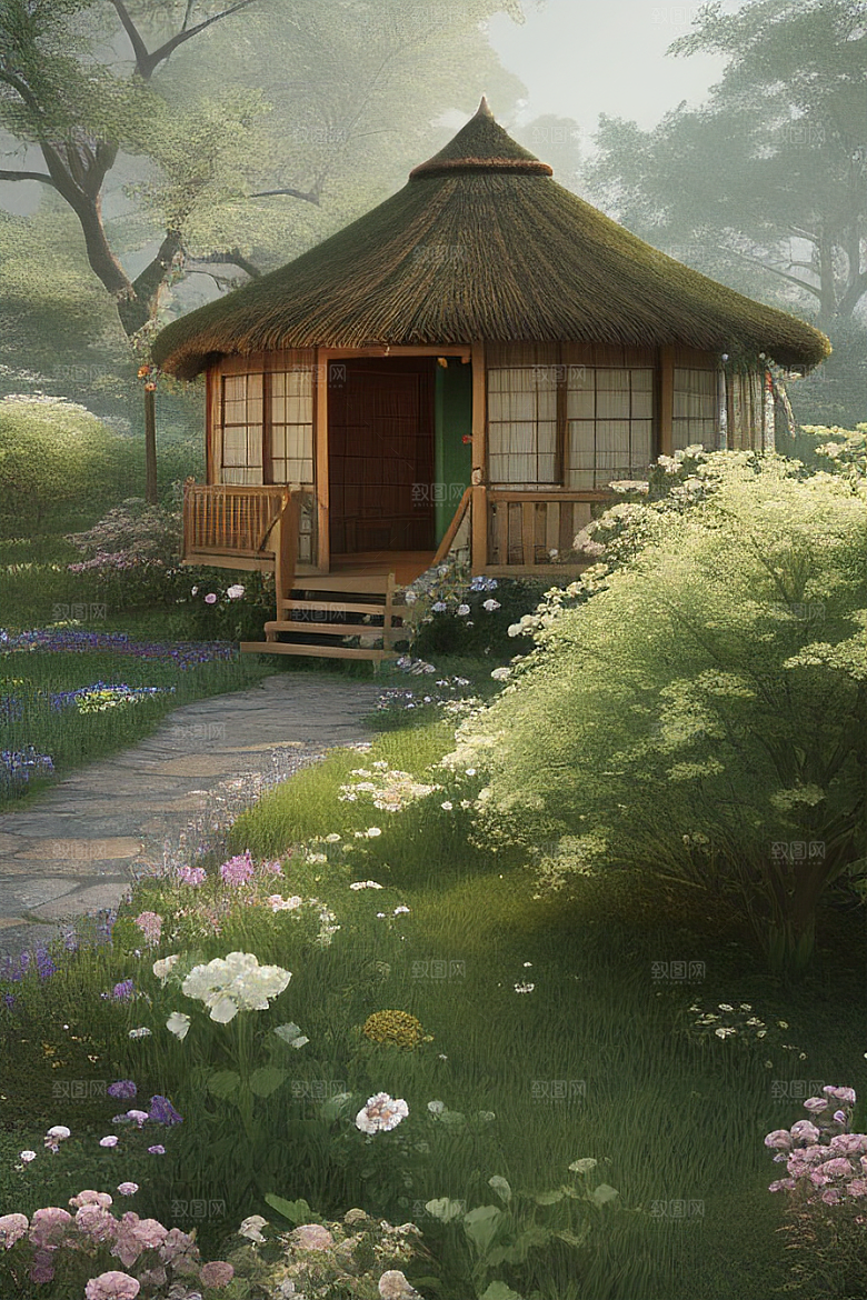 多样花叶与柔软云朵