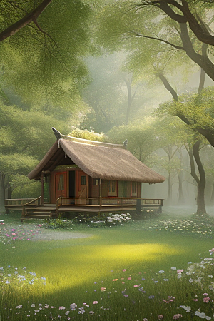 多样花叶与柔软云朵