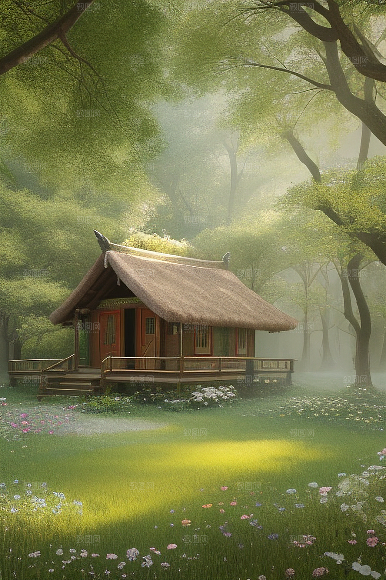 多样花叶与柔软云朵