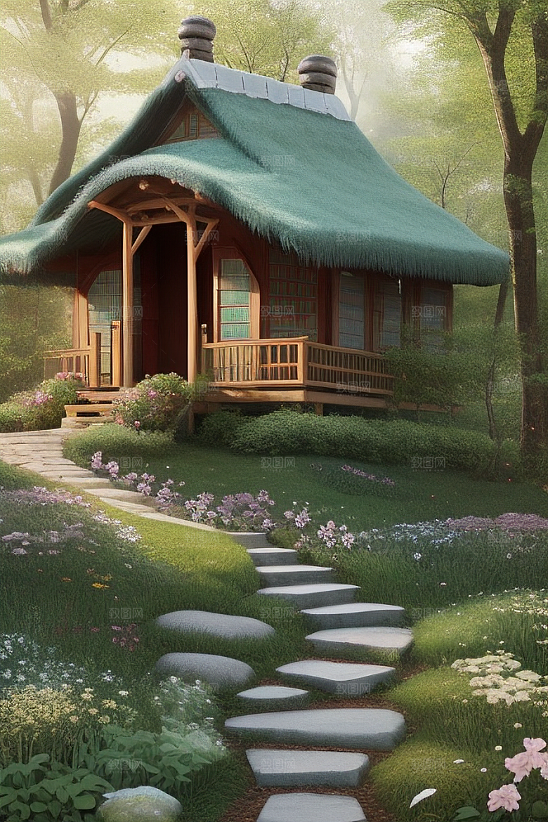 多样花叶与柔软云朵