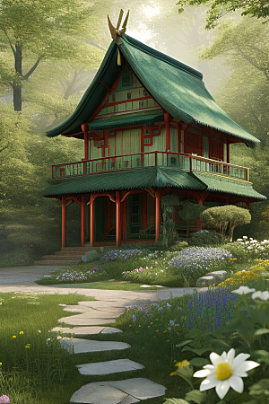 多样花叶与柔软云朵