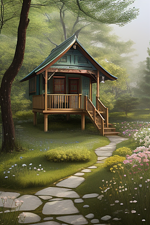 花叶云环绕的梦幻景象